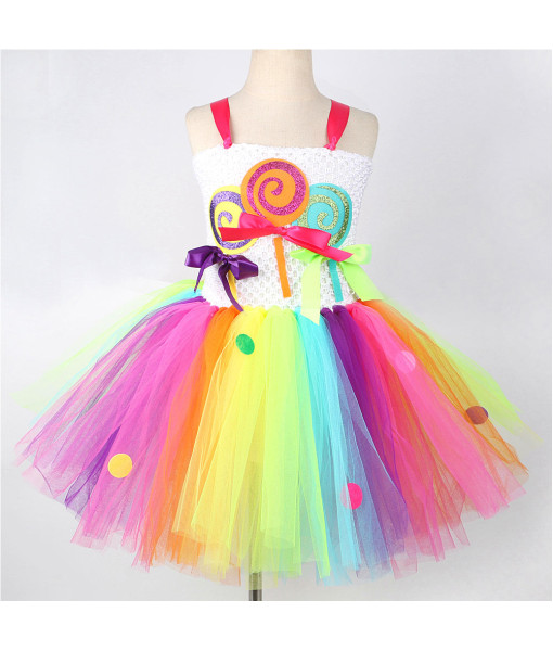 Kids Children Rainbow Candy Fairy Tutu Skirt Full Set Halloween Costume