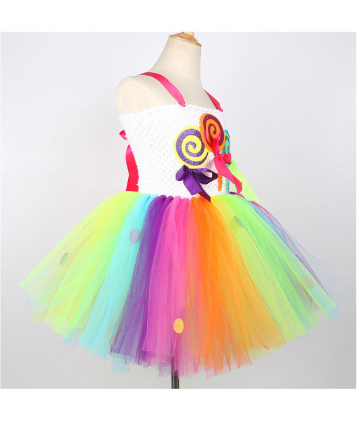 Kids Children Rainbow Candy Fairy Tutu Skirt Full Set Halloween Costume