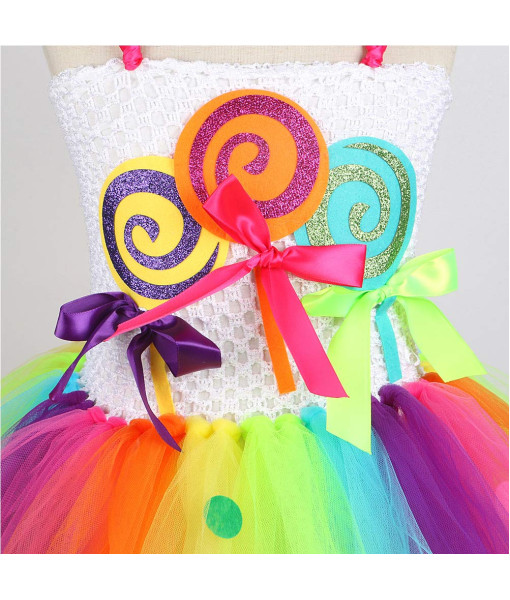 Kids Children Rainbow Candy Fairy Tutu Skirt Full Set Halloween Costume
