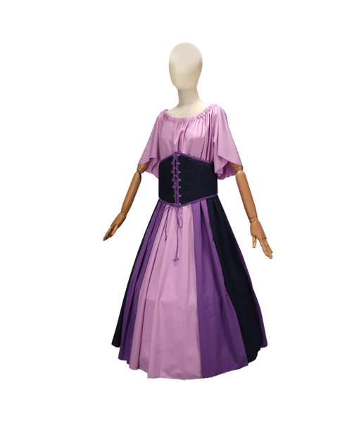 Women Medieval Elf Purple Lace-up Waist Dress Halloween Costume