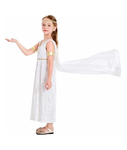 Kids Children White Greek Goddess Roman Court Robe Halloween Costume