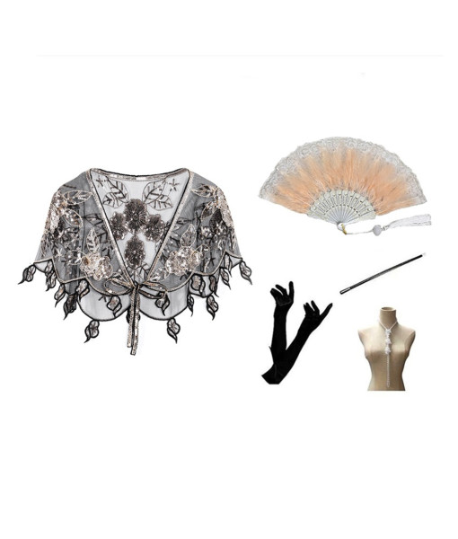 Adult 40s Vintage Sequin Beaded Shawl 5 Pcs Halloween Costume Accessories