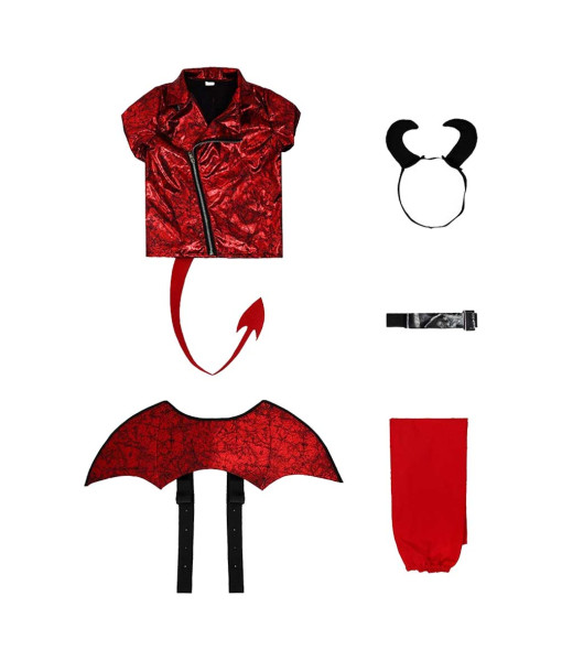 Kids Children Boy Red Jacket Little Devil Punk Style Halloween Costume