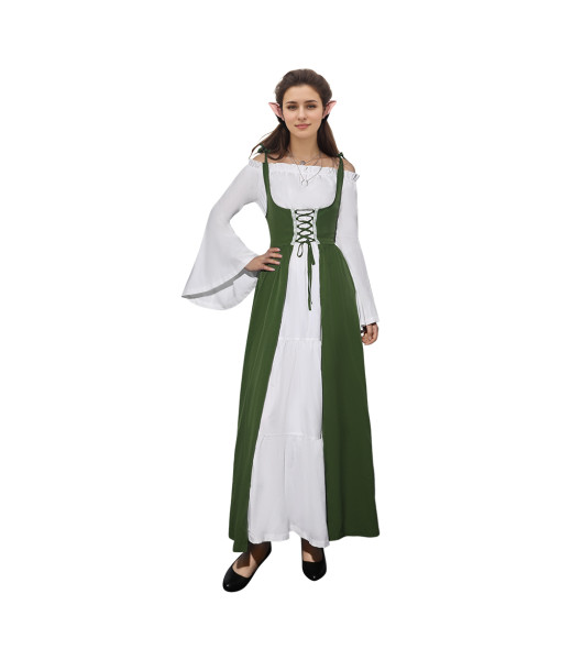 Women Medieval Renaissance Green Dress 6 Pcs Set Halloween Costume