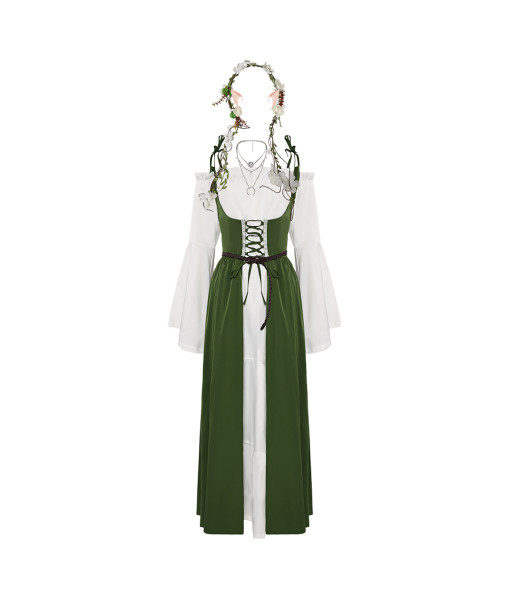 Women Medieval Renaissance Green Dress 6 Pcs Set Halloween Costume