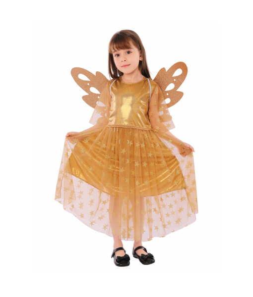 Kids Children Golden Dress Elf Fairy Halloween Cosplay Costume