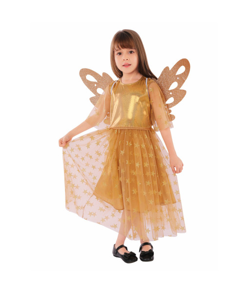 Kids Children Golden Dress Elf Fairy Halloween Cosplay Costume