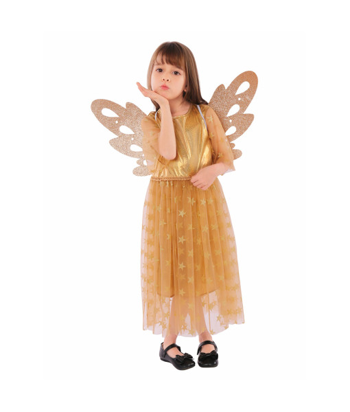Kids Children Golden Dress Elf Fairy Halloween Cosplay Costume