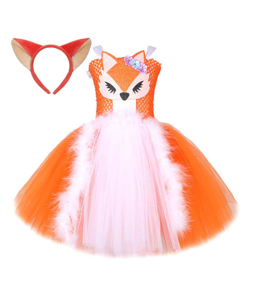 Kids Children Orange Tutu Skirt Fox Halloween Cosplay Costume