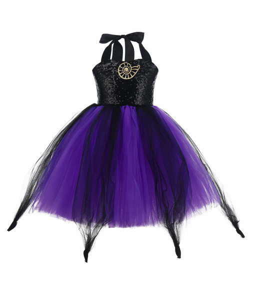 Kids Children Purple Tutu Skirt Evil Witch Halloween Cosplay Costume