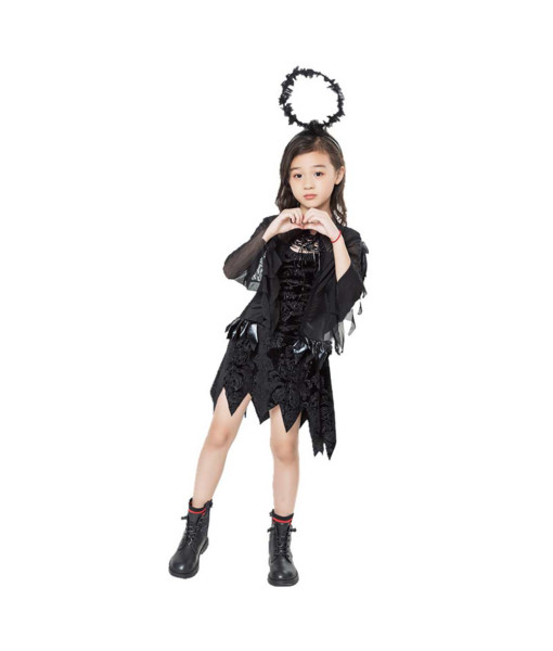 Kids Children Black Angel Outfit Halloween Costume