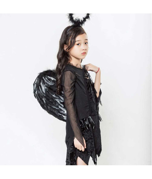 Kids Children Black Angel Outfit Halloween Costume