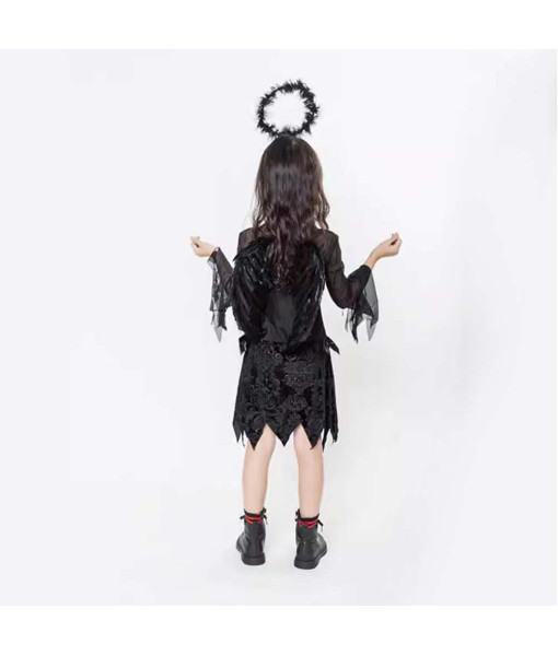 Kids Children Black Angel Outfit Halloween Costume