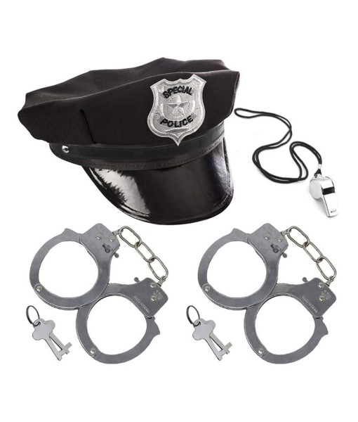 Sexy Police Baton Handcuffs Badge Sunglasses 4Pcs Halloween Cosplay Costume Accessories