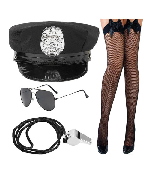 Sexy Police Baton Handcuffs Badge Sunglasses 4Pcs Halloween Cosplay Costume Accessories