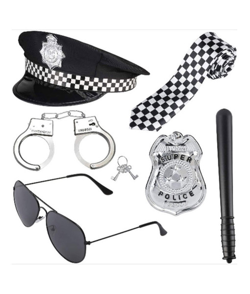 Sexy Police Baton Handcuffs Badge Sunglasses 4Pcs Halloween Cosplay Costume Accessories