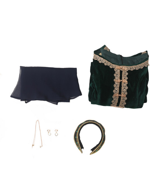 Women Medieval Dark Green Suit Fantasy World Queen Halloween Cosplay Costume