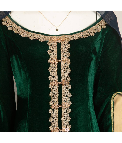 Women Medieval Dark Green Suit Fantasy World Queen Halloween Cosplay Costume