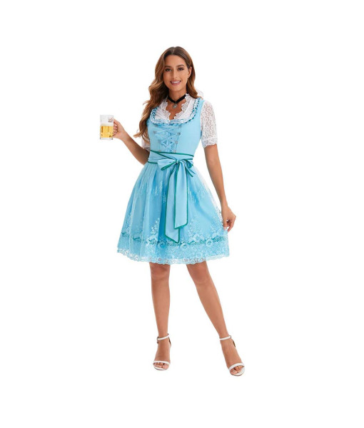 Women Oktoberfest Lace Green Blue Dress Halloween Costume
