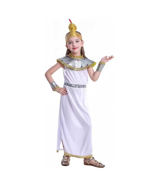 Kids Children Girl Wihte Robe Dress Cleopatra Halloween Performance Stage Cosplay Costume