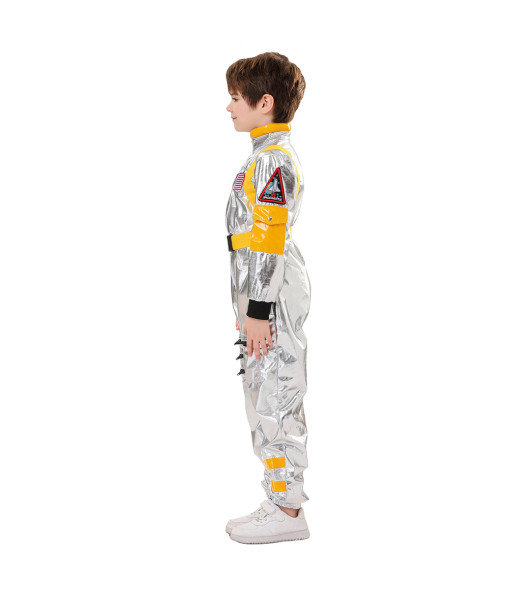 Astronaut Wihte Color Strip Jumpsuit Sci-Fi Kids Halloween Costume