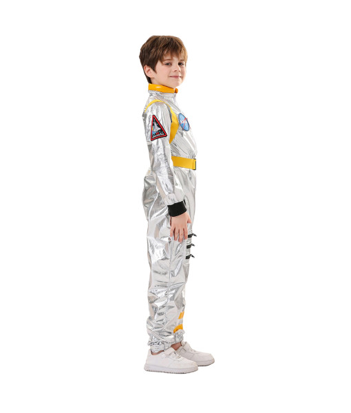 Astronaut Wihte Color Strip Jumpsuit Sci-Fi Kids Halloween Costume