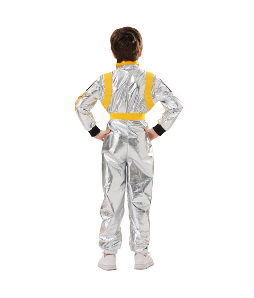 Astronaut Wihte Color Strip Jumpsuit Sci-Fi Kids Halloween Costume
