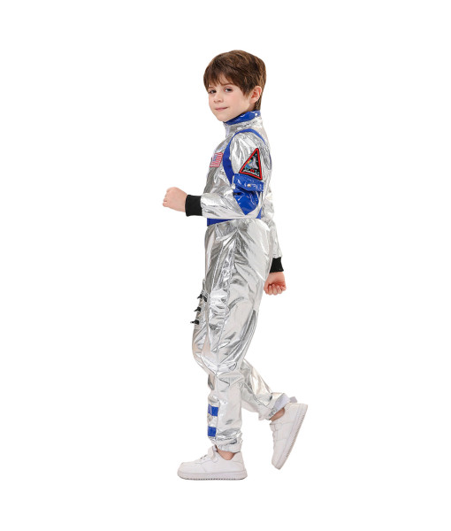 Astronaut Wihte Color Strip Jumpsuit Sci-Fi Kids Halloween Costume