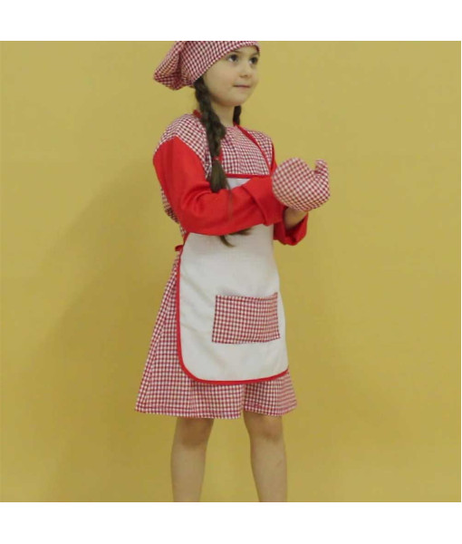 Kids Children Girl Red Flannel Chef Halloween Cosplay Costume