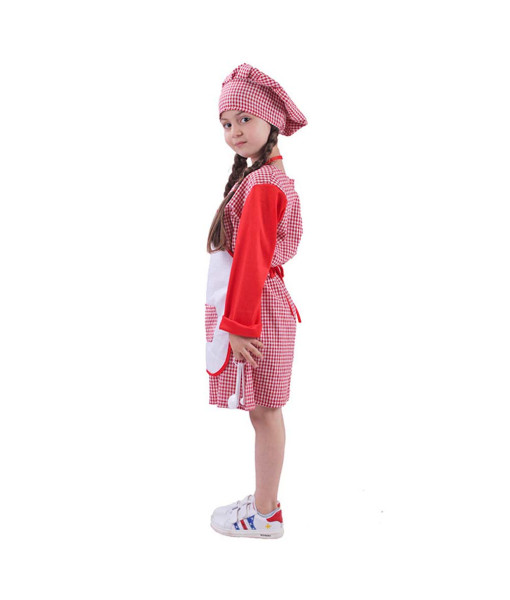 Kids Children Girl Red Flannel Chef Halloween Cosplay Costume