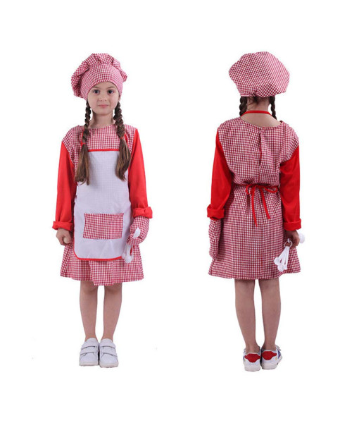 Kids Children Girl Red Flannel Chef Halloween Cosplay Costume
