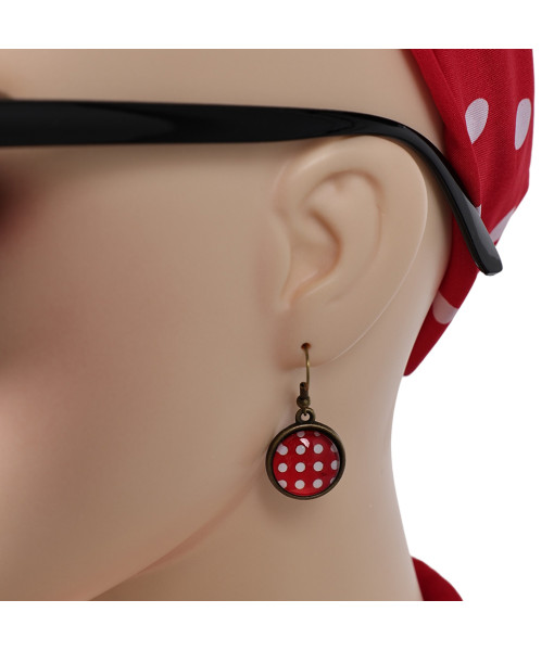 Women 50s Red Scarf Glasses Tie Earings Halloween Cosplay Costume Accessories