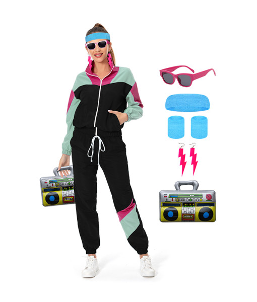 1980s Retro Black Red Outfit 8 Pcs Set Halloween Costume