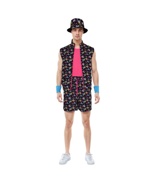Men 80s Retro Black Printed 6 Pcs Suit Set Halloween Costume
