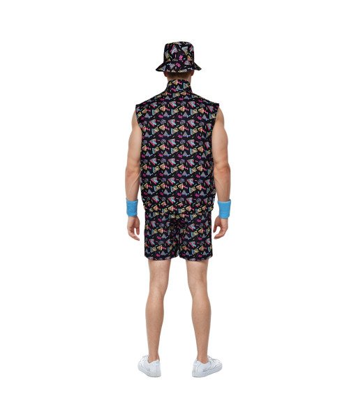 Men 80s Retro Black Printed 6 Pcs Suit Set Halloween Costume