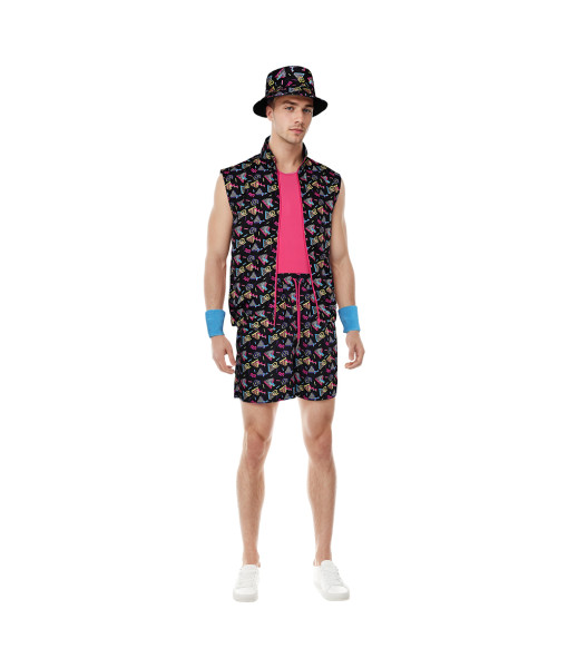 Men 80s Retro Black Printed 6 Pcs Suit Set Halloween Costume