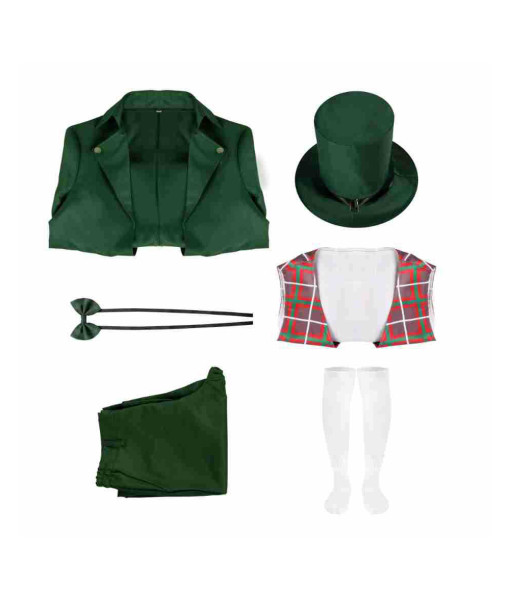 Men Steam Punk Dark Green Formal Tuxedo Magician Halloween Cosplay Costume