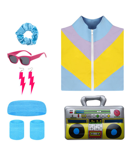 1980s Hip Hop Retro Sports Shorts 7Pcs Set Women Halloween Costume