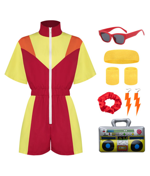 1980s Hip Hop Retro Sports Shorts 7Pcs Set Women Halloween Costume
