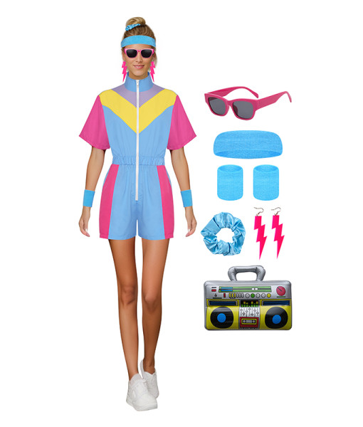 1980s Hip Hop Retro Sports Shorts 7Pcs Set Women Halloween Costume