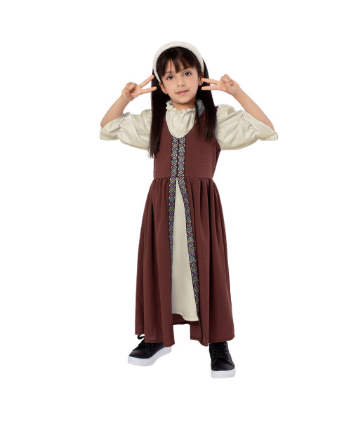 Kids Children Girl Renaissance Long Dress Maid Halloween Cosplay Costume