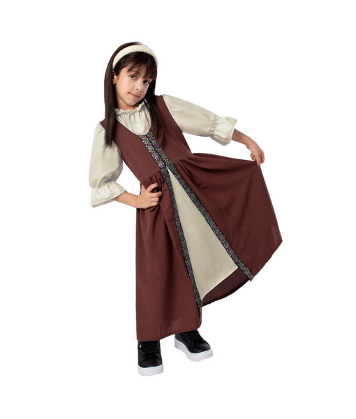 Kids Children Girl Renaissance Long Dress Maid Halloween Cosplay Costume