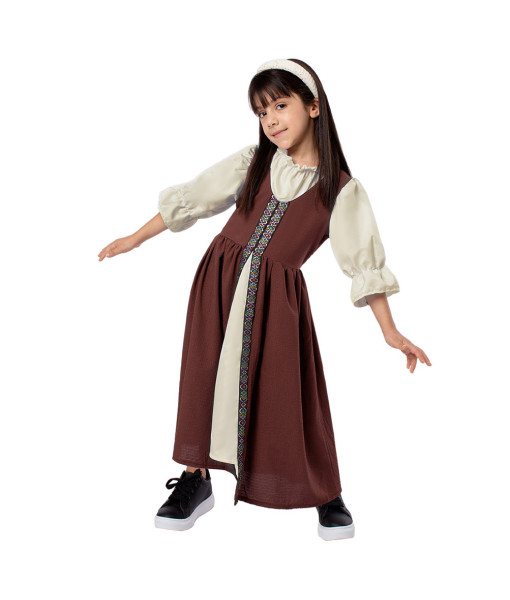 Kids Children Girl Renaissance Long Dress Maid Halloween Cosplay Costume