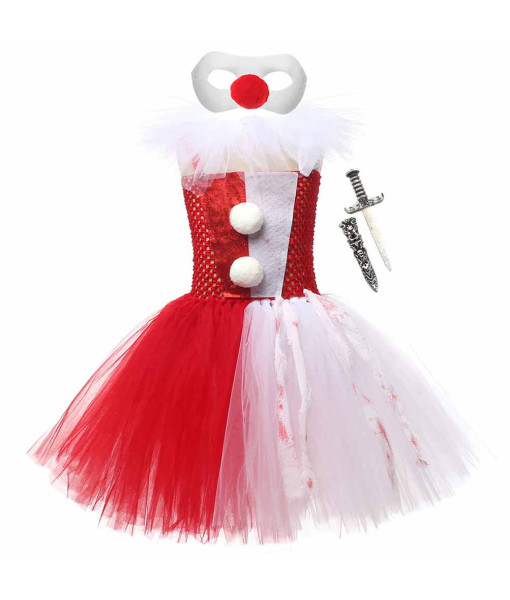Kids Children Killer Clown Horror Movie Tutu Skirt Halloween Cosplay Costume