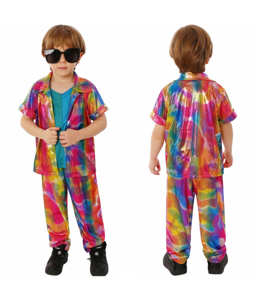 Kids Children Rainbow Highlighted Suit Rockstar Halloween Performance Stage Cosplay Costume