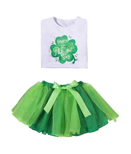 Kids Children St. Patrick Green Clover Tutu Skirt Halloween Costume