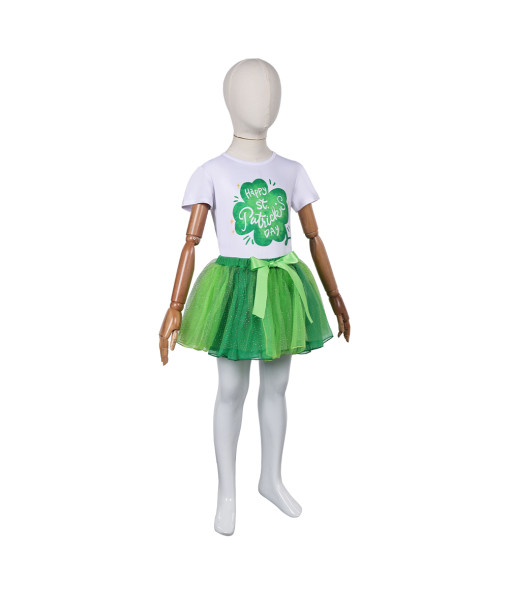 Kids Children St. Patrick Green Clover Tutu Skirt Halloween Costume