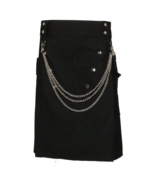 Men Black Scottish Kilt Chain Skirt Halloween Costume