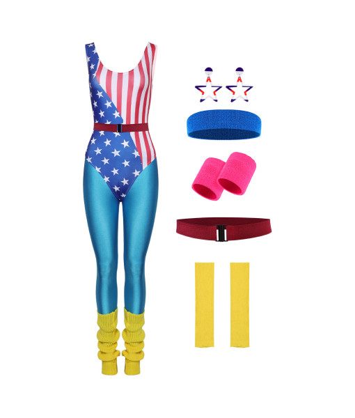 1980s Patriot Fitness Jumpsuit Fullset Halloween Costume