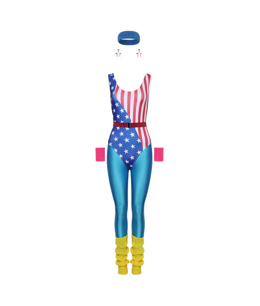 1980s Patriot Fitness Jumpsuit Fullset Halloween Costume